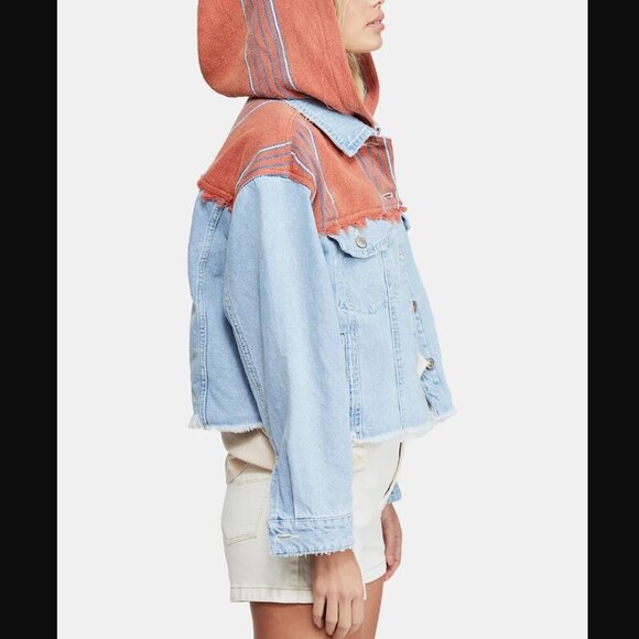 Free People Baja Mixed Media Hooded Denim Jacket - Picture 2 of 8